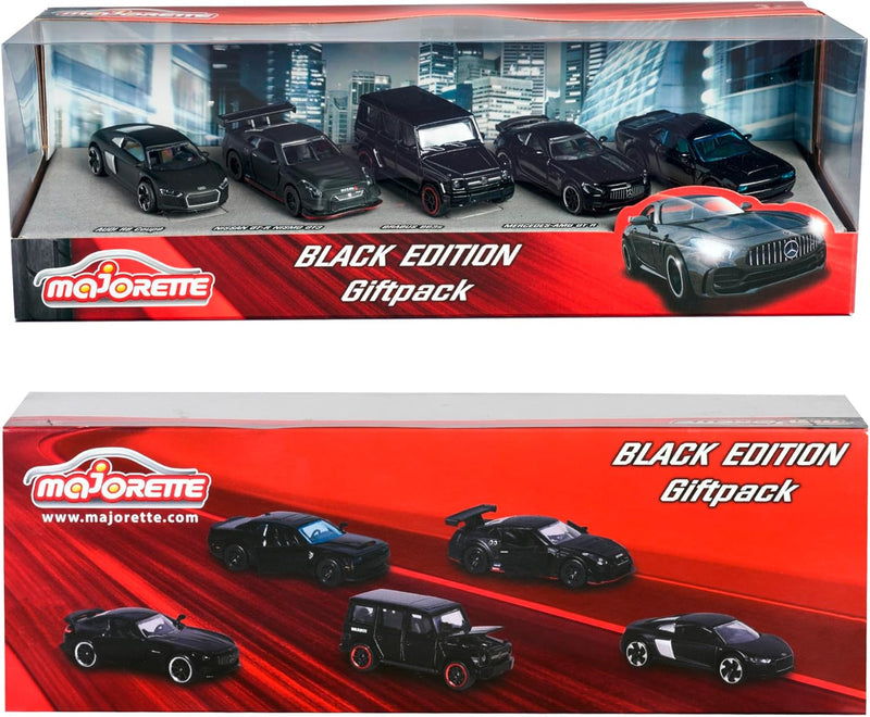 Majorette - Black Edition - (5er Set) - Auto-Geschenk-Set, 5 schwarze Spielzeugautos (7,5 cm) mit Fr