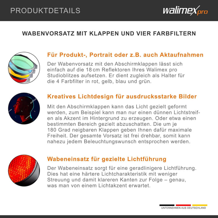 Walimex Pro Abschirmklappen/Waben/Farbfilterset