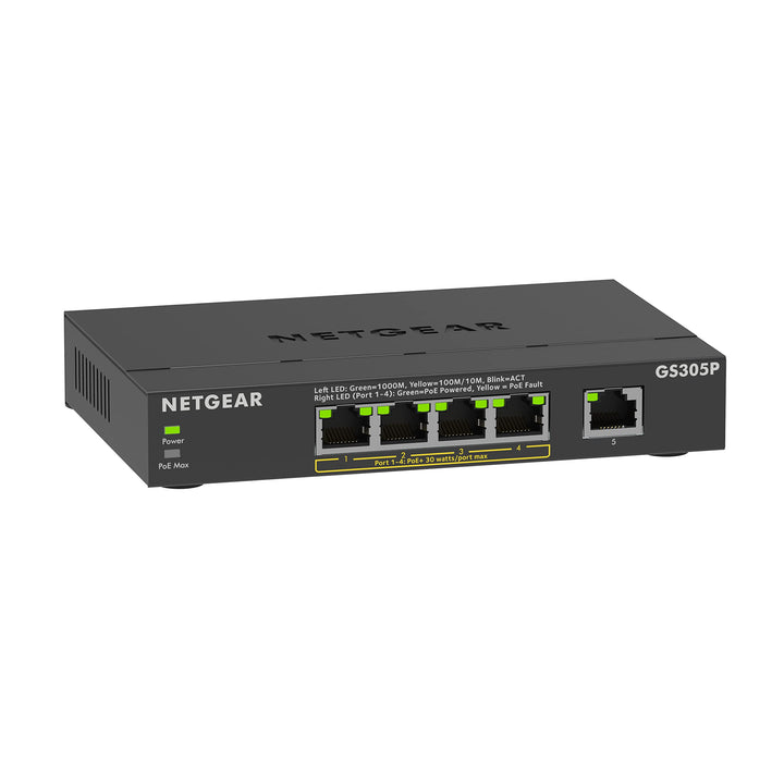NETGEAR PoE Switch 5 Port Gigabit Ethernet LAN Switch PoE+ mit 4 Port bei 63 W (GS305P), Desktop- od