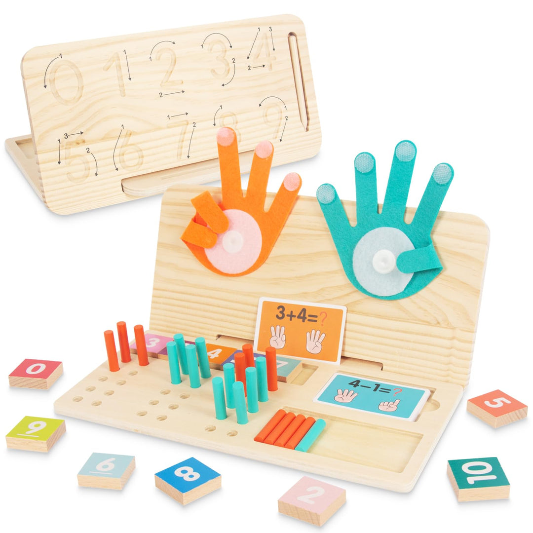 Montessori Spielzeug Holz Mathe-Zählspielzeug für Kinder Zählen Lernen 3 in 1 Palm Computing Bildung