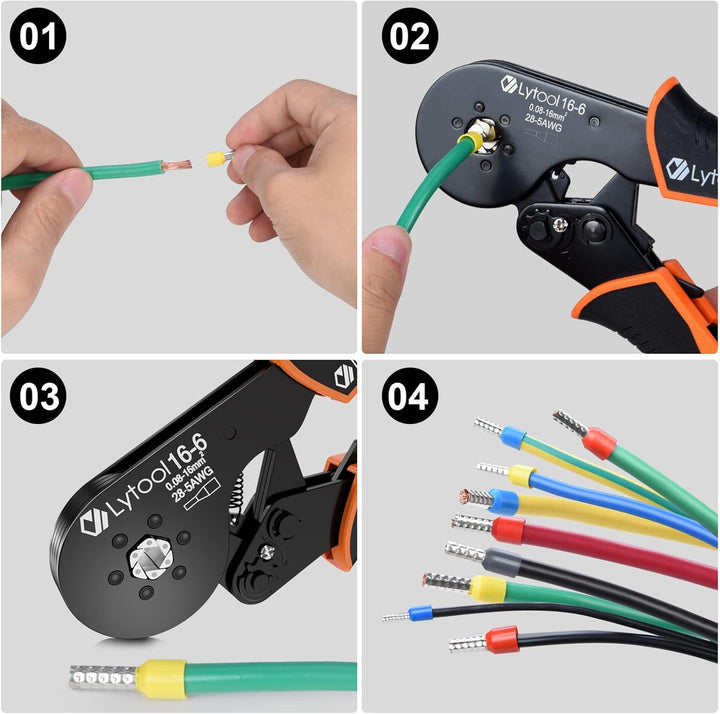 Crimpzange 0,08-16 mm², Lytool Aderendhülsenzange Sechskantige Presszange 16-6 Krimperzange Crimping