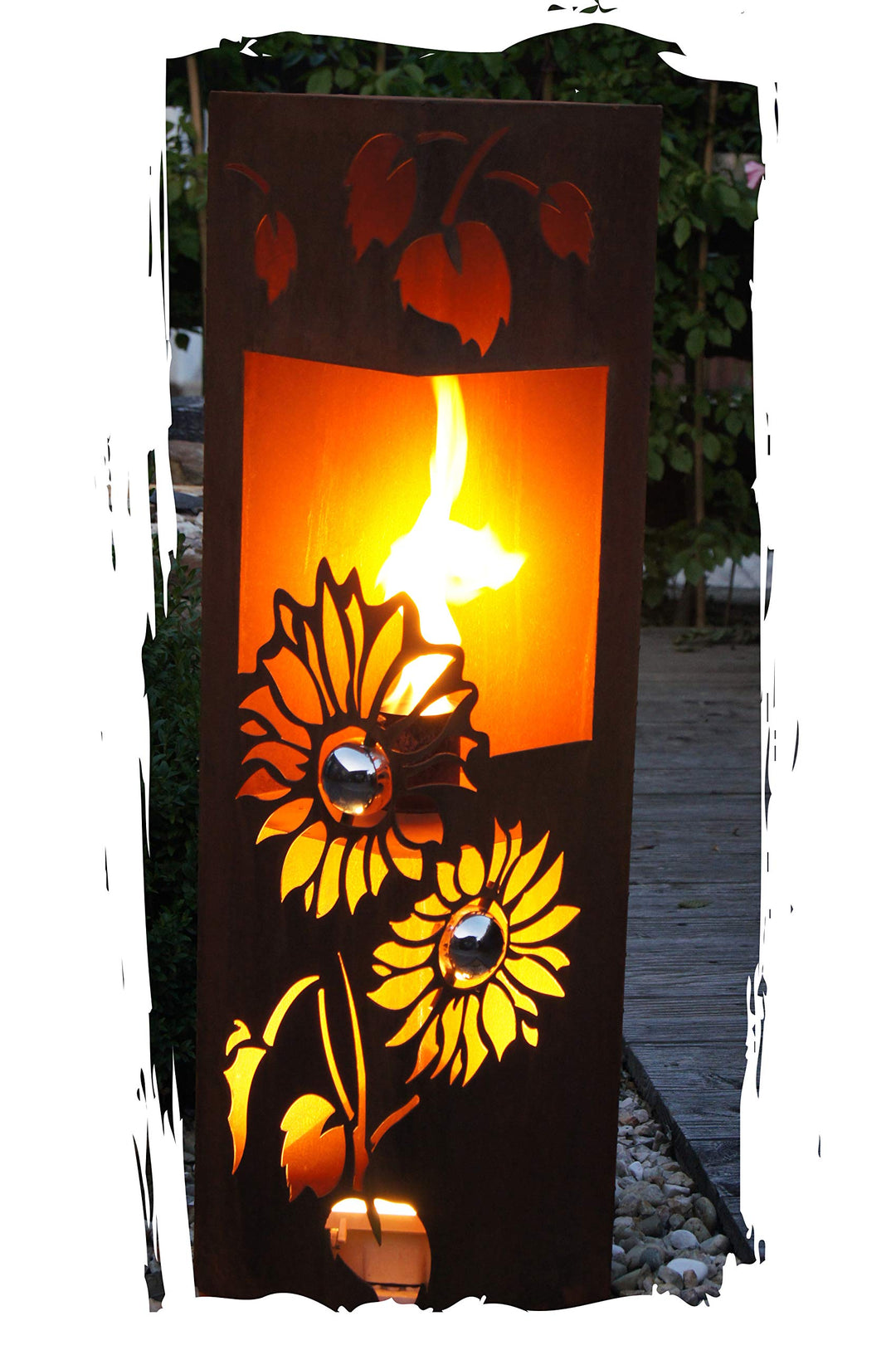 Feuersäule Sonnenblume Edelrost Rost Metall Gartendeko Garten Stele Fackel Feuer Säule