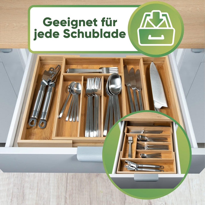 Loco Bird Besteckkasten für Schubladen - 5 bis 7 Fächer - ausziehbarer Bambus Besteckeinsatz für Sch