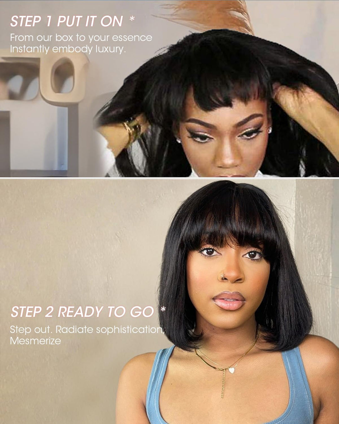 Tunfine Straight Bob Glueless Human Hair Wigs 2x4 Lace Front Wigs With Bangs Echthaar Perücke for Bl