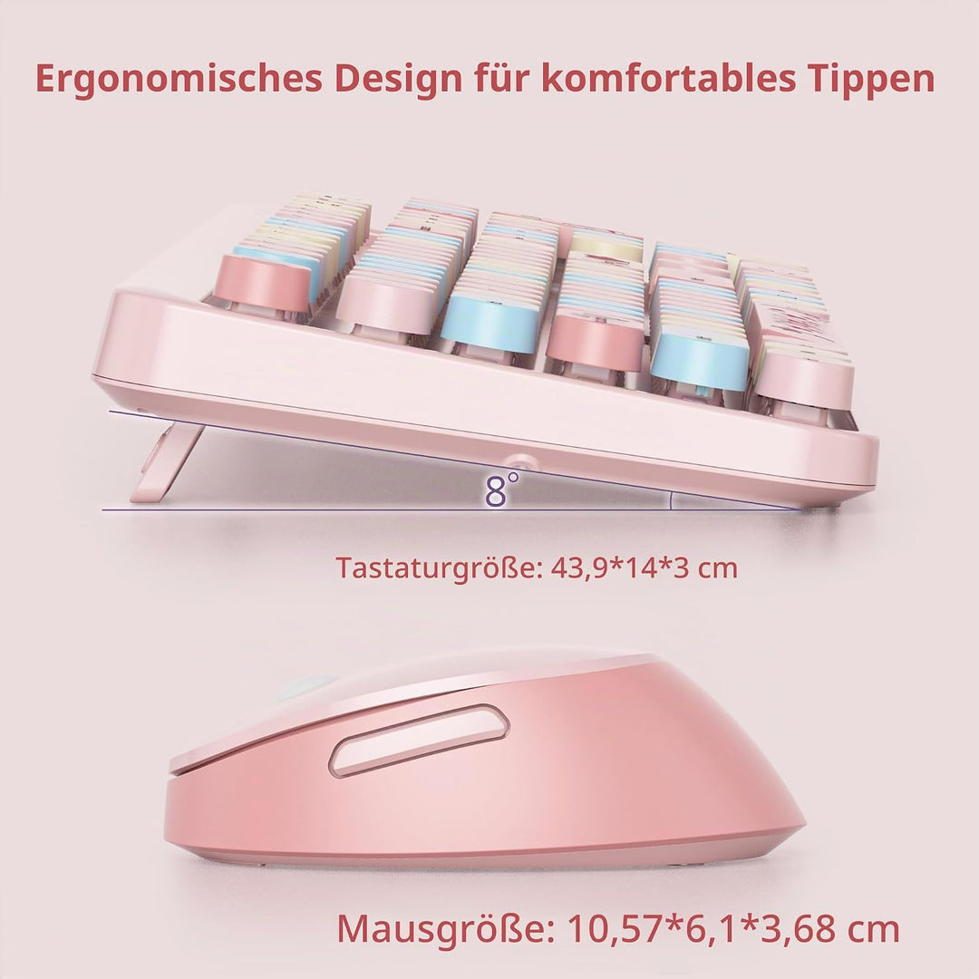 SOLIDEE kabellose Tastatur- und Maus-Kombination,Retro-Schreibmaschinen-Tastatur,2.4GHz runde Tasten