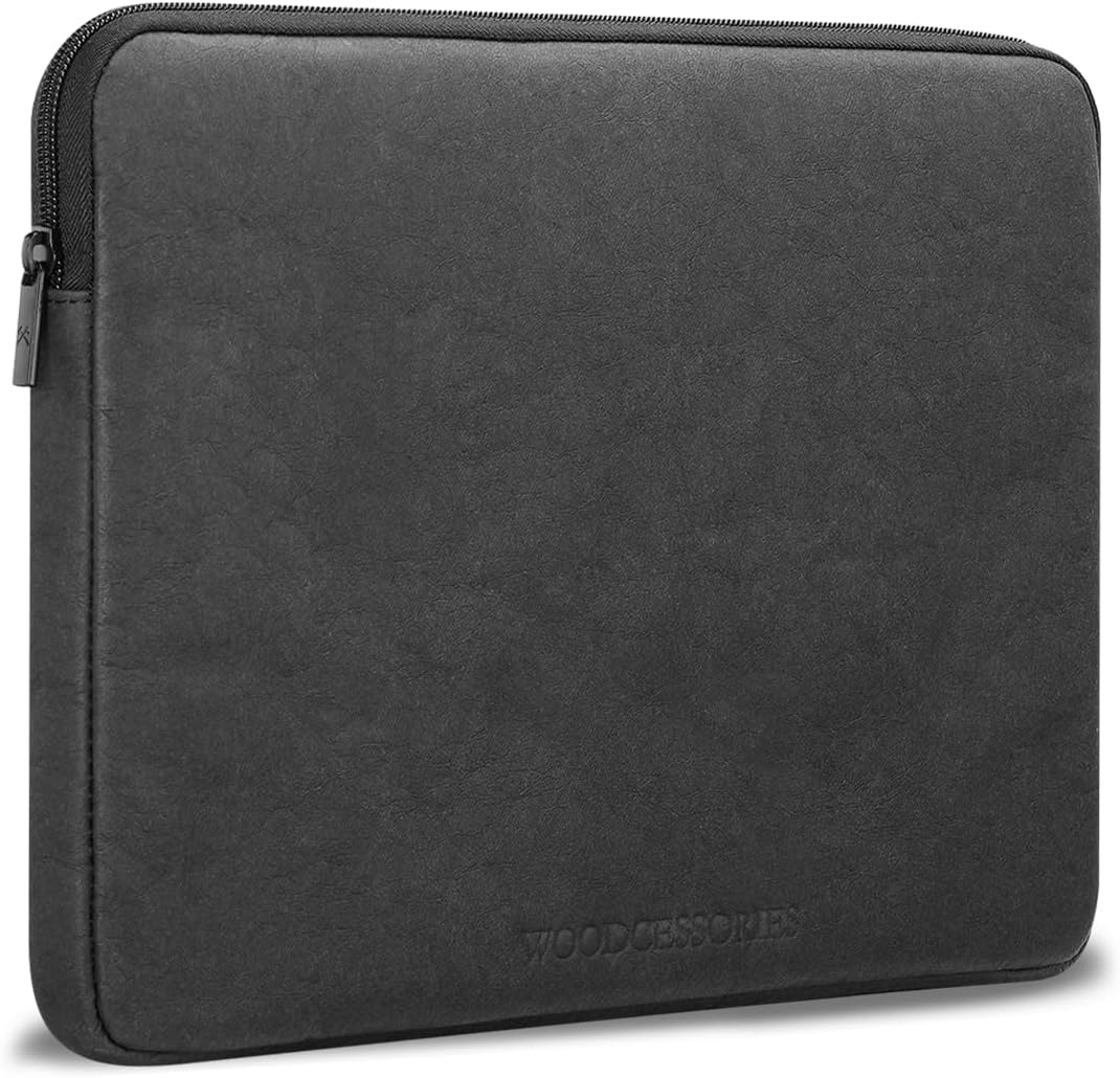 Woodcessories - Nachhaltige Laptoptasche kompatibel mit MacBook 11-14 Zoll Hülle Schwarz - aus Papie