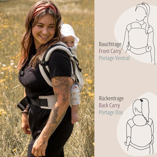 Hoppediz Buckle - 4-in-1 Babytrage für Neugeborene ab Geburt - Fullbuckle Tragehilfe mit 2 Schnallen