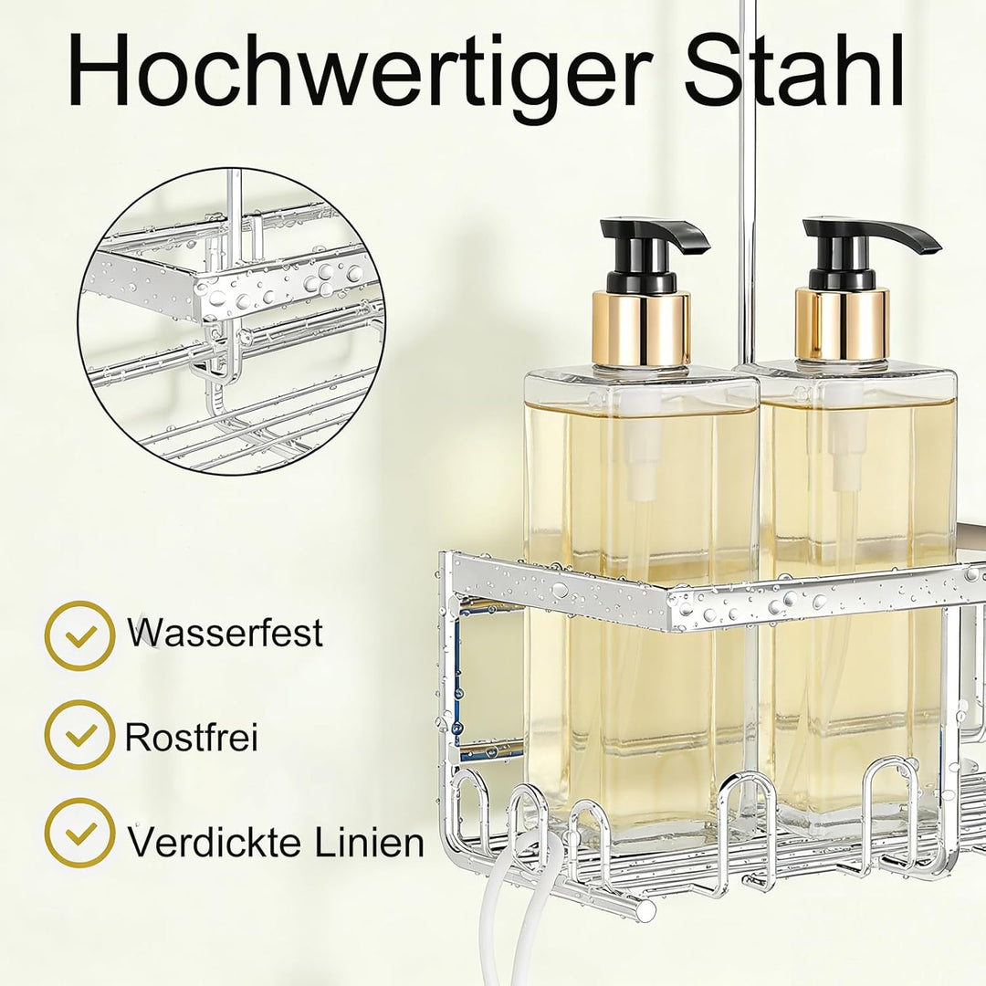 Duschablage Ohne Bohren, Duschablage Zum Hängen, shampoo halterung für dusche mit 12 Haken Silber-hä