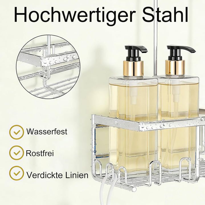 Duschablage Ohne Bohren, Duschablage Zum Hängen, shampoo halterung für dusche mit 12 Haken Silber-hä