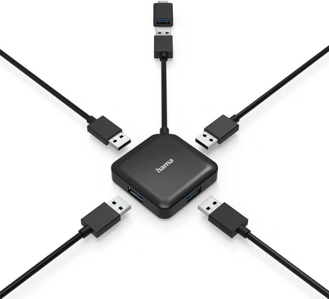 Hama 4-Port USB 3.2 Gen1 Hub (4in1 Verteiler mit 4 Anschlüssen und USB C Adapter, 5 Gbit/s) | USB-Hu
