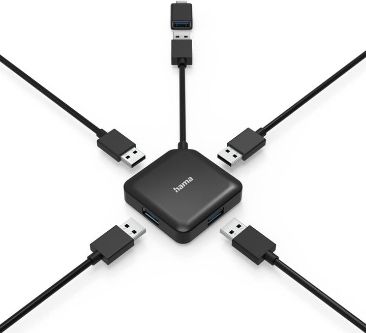 Hama 4-Port USB 3.2 Gen1 Hub (4in1 Verteiler mit 4 Anschlüssen und USB C Adapter, 5 Gbit/s) | USB-Hu