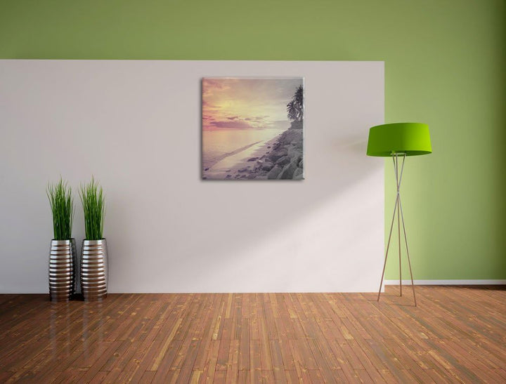 Pixxprint Strandhütten Meer als Leinwandbild/Grösse: 70x70 cm/Wandbild/Kunstdruck/fertig bespannt, 7
