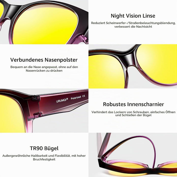 URUMQI Nachtsichtbrille für Autofahrer, Nachtfahrbrille Nachtbrille zum Autofahren Damen Herren, Aut
