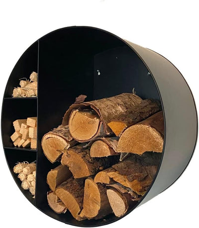 Kaminholz-Regal Stahl Schwarz rund zur Wandbefestigung 55x55x30cm Aufbewahrung innen