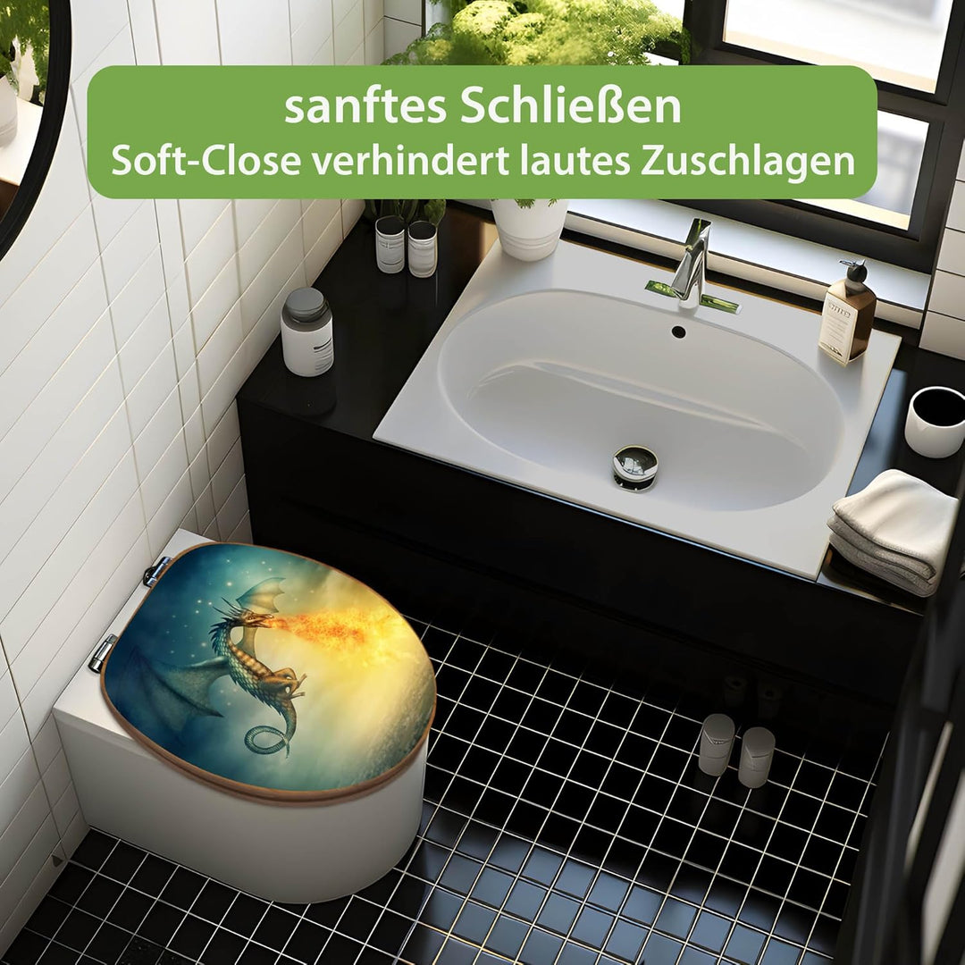 banjado Design WC Sitz Bambus Absenkautomatik 45,8x37,5cm - Toilettendeckel mit Absenkautomatik Holz