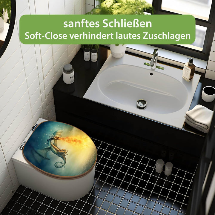 banjado Design WC Sitz Bambus Absenkautomatik 45,8x37,5cm - Toilettendeckel mit Absenkautomatik Holz