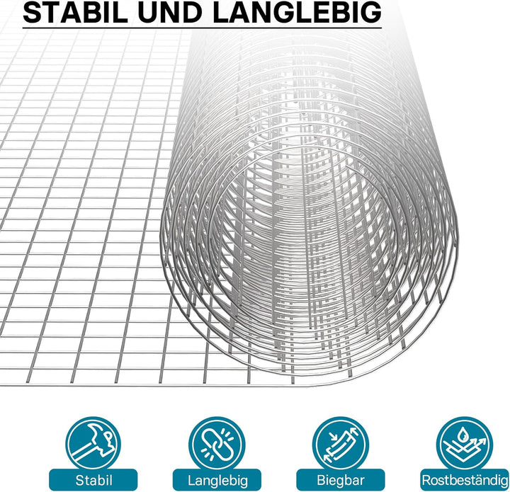 Volierendraht 4-Eck mit 19x19mm Maschengrösse, 5m Rolle mit 100cm Höhe, aus verzinktem Stahl