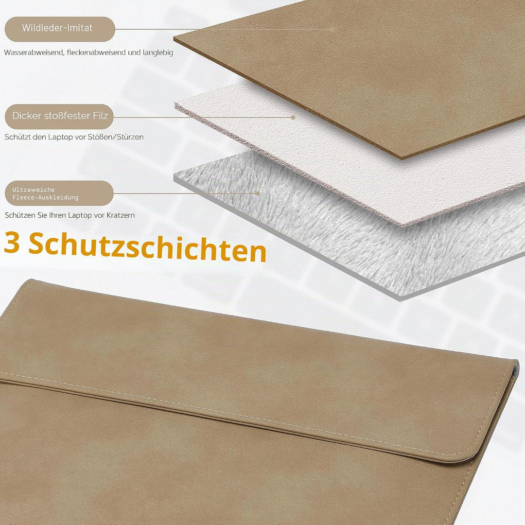 HYZUO 13 Zoll Wildleder Laptop Hülle für MacBook Air 13,6/13 M4 M3 M2 M1 2025-2018, MacBook Pro 13 M