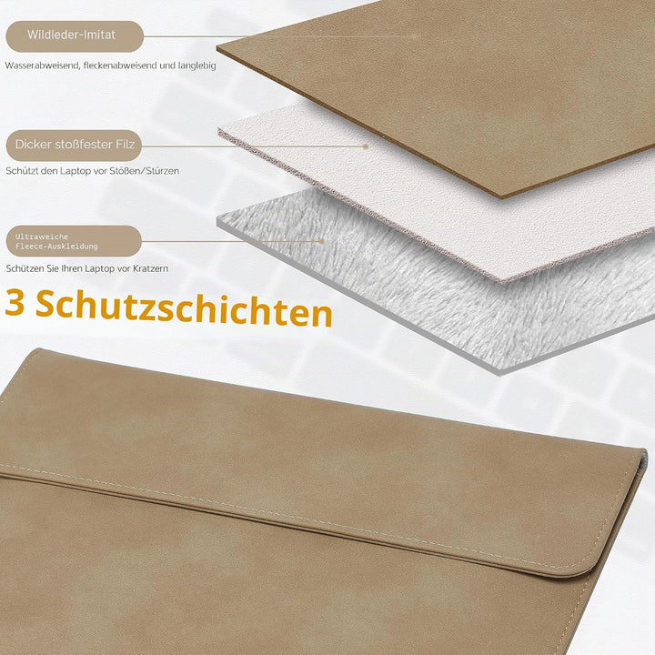 HYZUO 13 Zoll Wildleder Laptop Hülle für MacBook Air 13,6/13 M4 M3 M2 M1 2025-2018, MacBook Pro 13 M