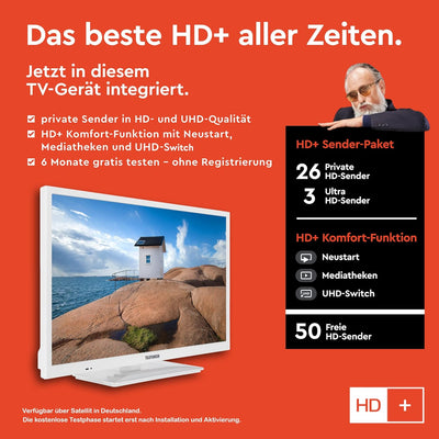 TELEFUNKEN XH24SN550MVD-W 24 Zoll Fernseher/Smart TV (HD Ready, HDR, Triple-Tuner, 12 Volt, DVD-Play
