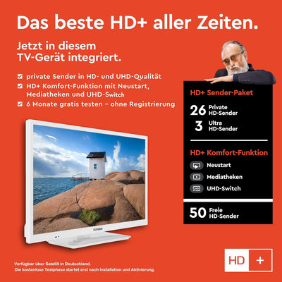 TELEFUNKEN XH24SN550MV-W 24 Zoll Fernseher/Smart TV (HD Ready, HDR, Triple-Tuner, 12 Volt) - 6 Monat