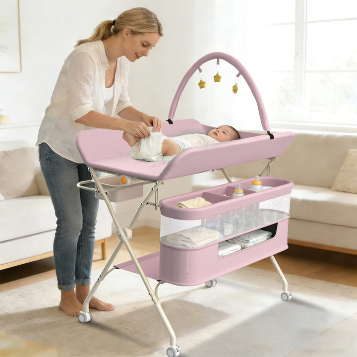 Kedia Baby Wickeltisch, Multifunktions-Wickelkommode, Babypflegetisch, Mobiler Wickeltisch mit Ablag
