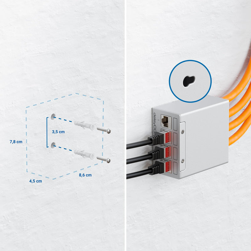 deleyCON 4 Port Patchpanel Set Patchfeld Verteilerfeld 1 HE + 4x RJ45 Keystone Jack Modul STP CAT6a