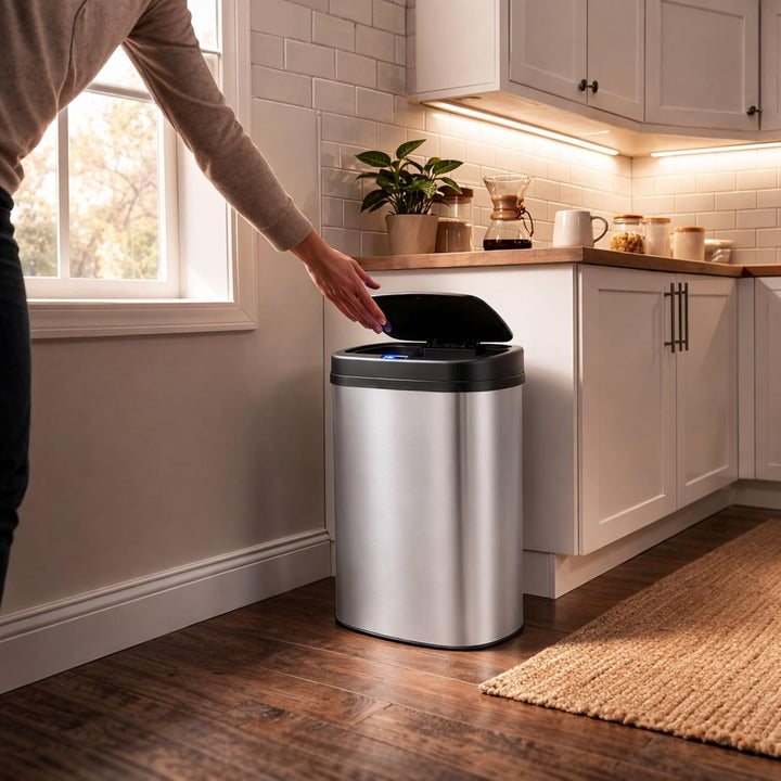 Bayt Mülleimer mit Sensor 60 Liter, Edelstahl, geruchsarm, Silber, Silber