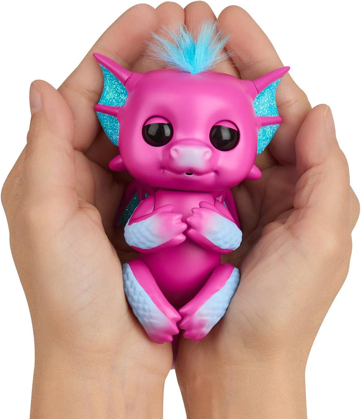 WowWee Fingerlings Drache pink mit blauem Glitzer Sandy - 3583 / interaktives Spielzeug, reagiert au