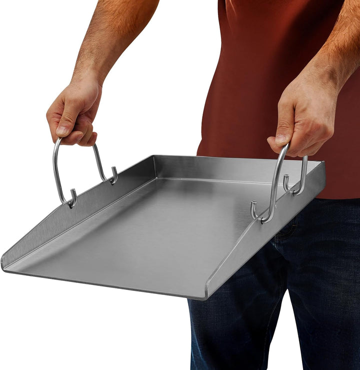 Plancha Grillplatte |Grillplatte aus Edelstahl | 338°C hitzebeständig | 40x30cm gross | Mit 2 Spatel