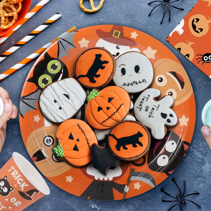 HEMOTON Set mit 24 Tellern, 24 Bechern und 48 Servietten für Halloween-Partys