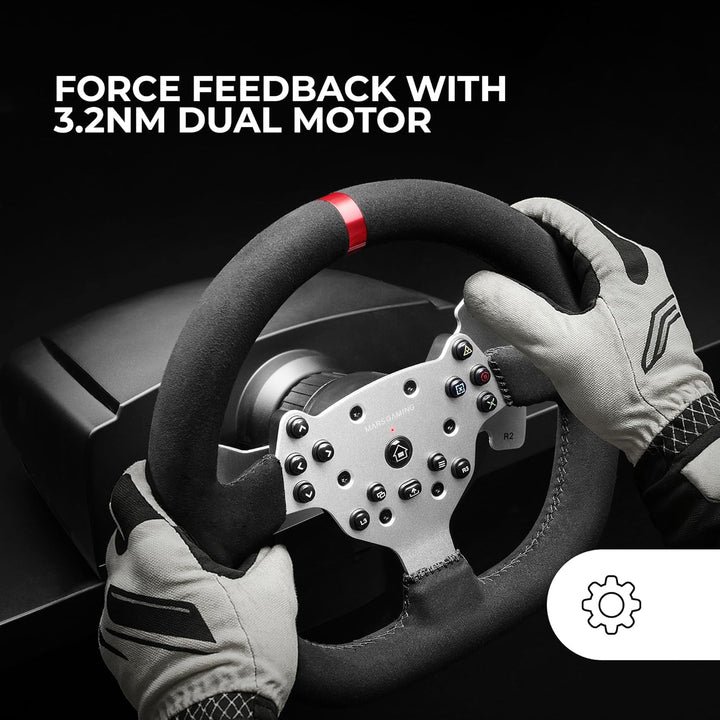 Mars Gaming MWH-RSX, SimRacing-Lenkrad Mit Force Feedback und Doppelmotor, Set mit 3 Pedalen Mit Pro