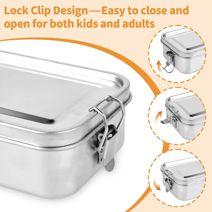 Lunchbox Edelstahl – 850ml robuste und langlebige Brotdose Metall mit Fächern, Brotdose Kinder mit F