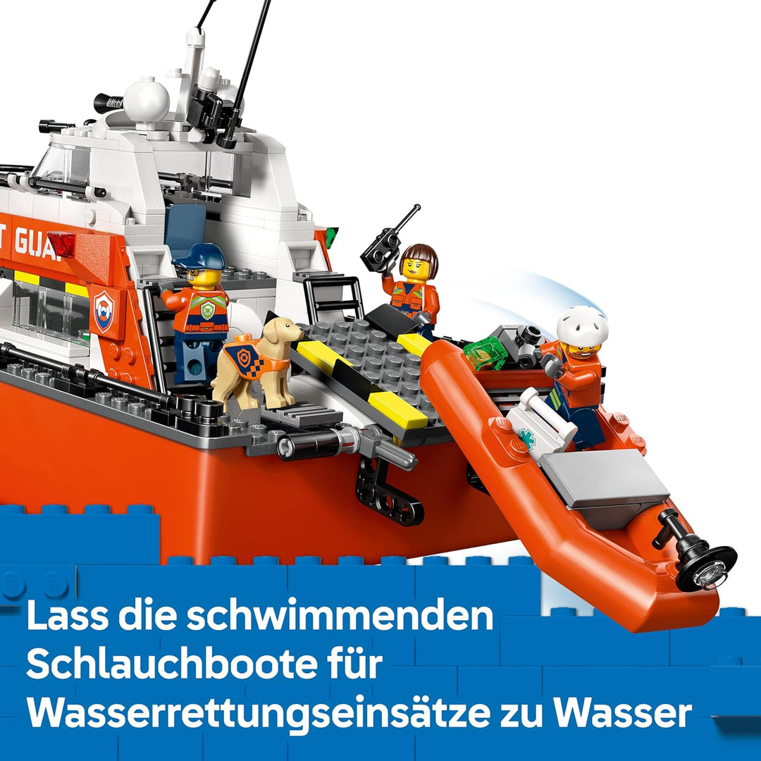 LEGO City Rettungsboot der Küstenwache mit Hubschrauber - Spielzeug Einsatzfahrzeug - Set mit schwim