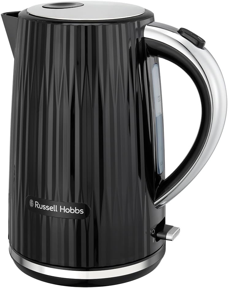 Russell Hobbs Wasserkocher [1,7L 2400W] Eden Schwarz, Edelstahlakzente (herausnehmbarer Kalkfilter,D