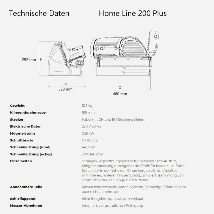 Berkel Aufschnittmaschine Home Line 200 Plus in rot - Küchenschneidemaschine inkl. Messerabnehmer un