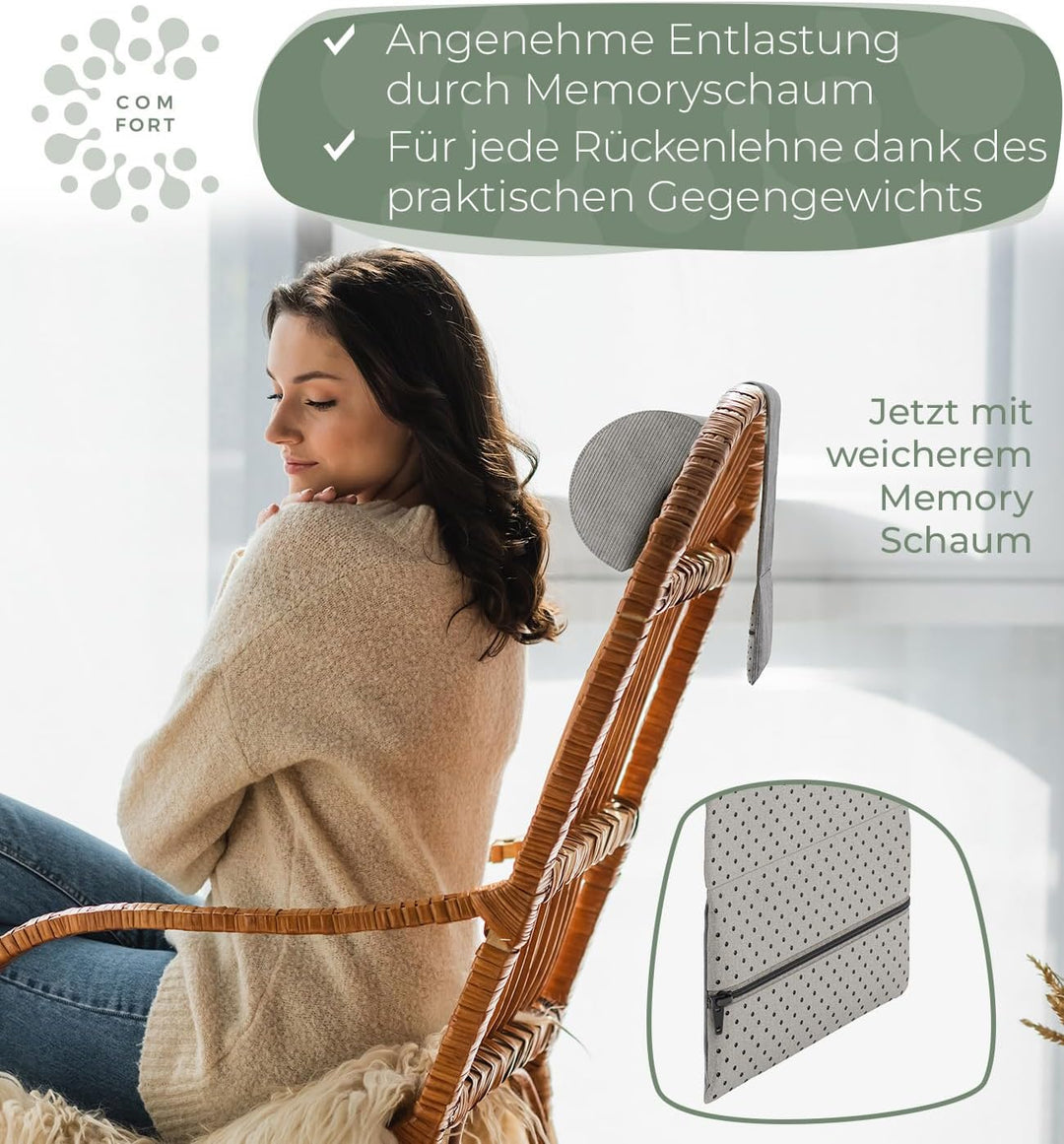 Nackenrolle für Sessel mit Gegengewicht (100% Memory Schaum), Nackenkissen Sofa Couch hängend, Nacke