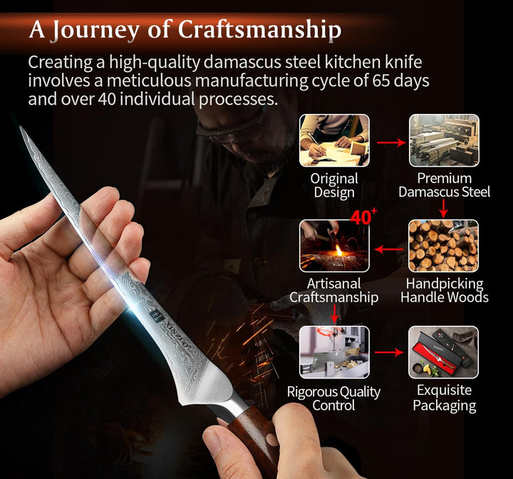 XINZUO Damaststahl 18cm Filetiermesser, 67 Schichten Damastmesser Fischmesser Profi Kochmesser, Dama