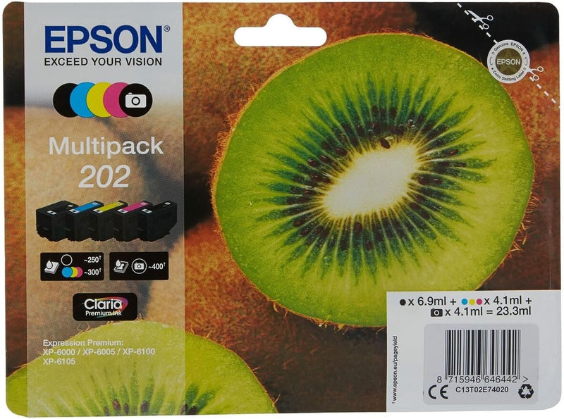 Epson Original-Tinte 202 Multipack mit 5 Schwarz, Gelb, Cyan, Magenta, Photo, Schwarz, Originalverpa