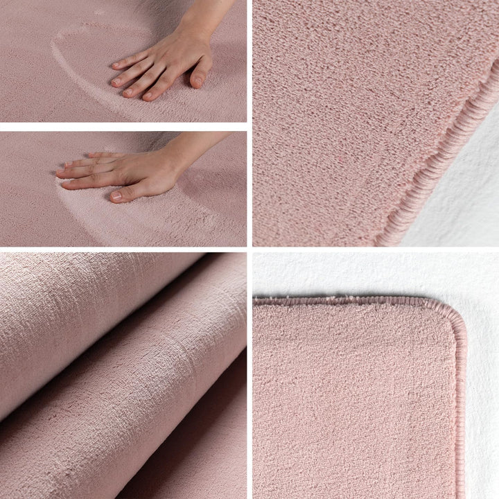 Waschbarer Teppich Wohnzimmer, Kurzflor rutschfest Flauschig Weich, Einfarbig Rosa, Felloptik, Super