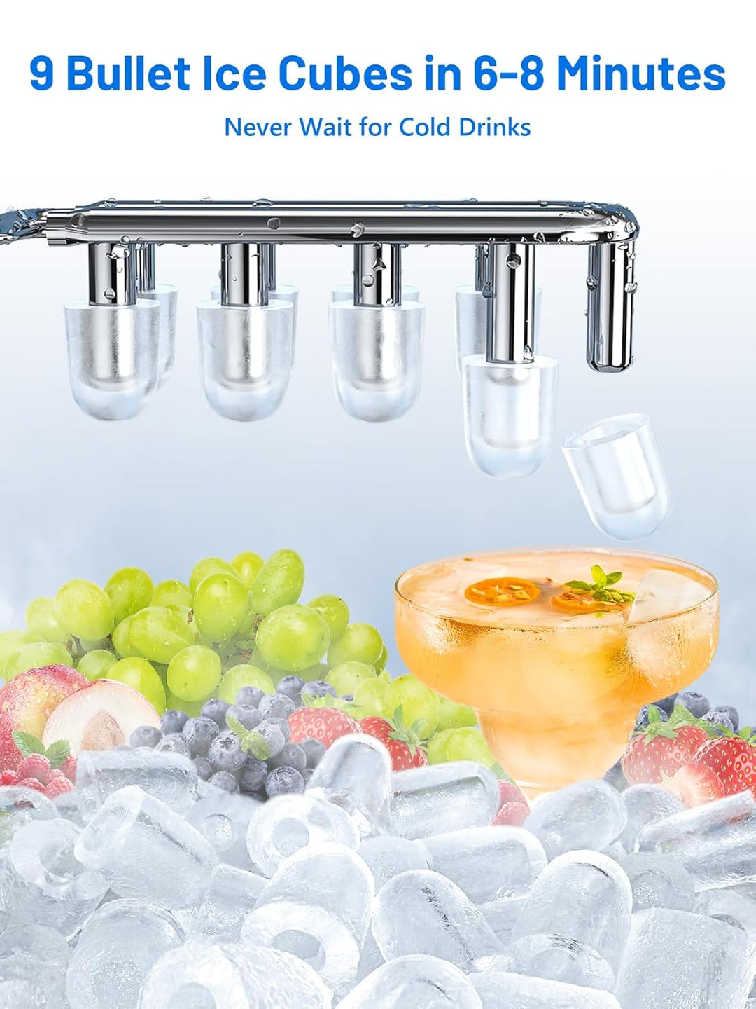 VINATO Eiswürfelmaschine, Eiswürfelmaschine Klein, 9 Eiswürfel in Nur 6-8 Minuten, Tragbar Ice Cube