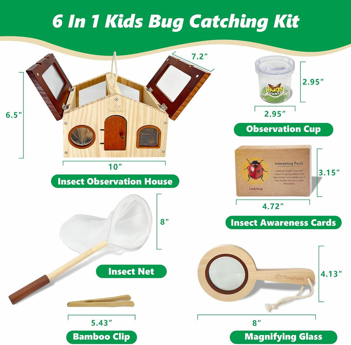 Kinder Forscherset & Bug Catcher für Kinder, Outdoor-Spielzeug mit tragbaren hölzernen Bug Habitat,