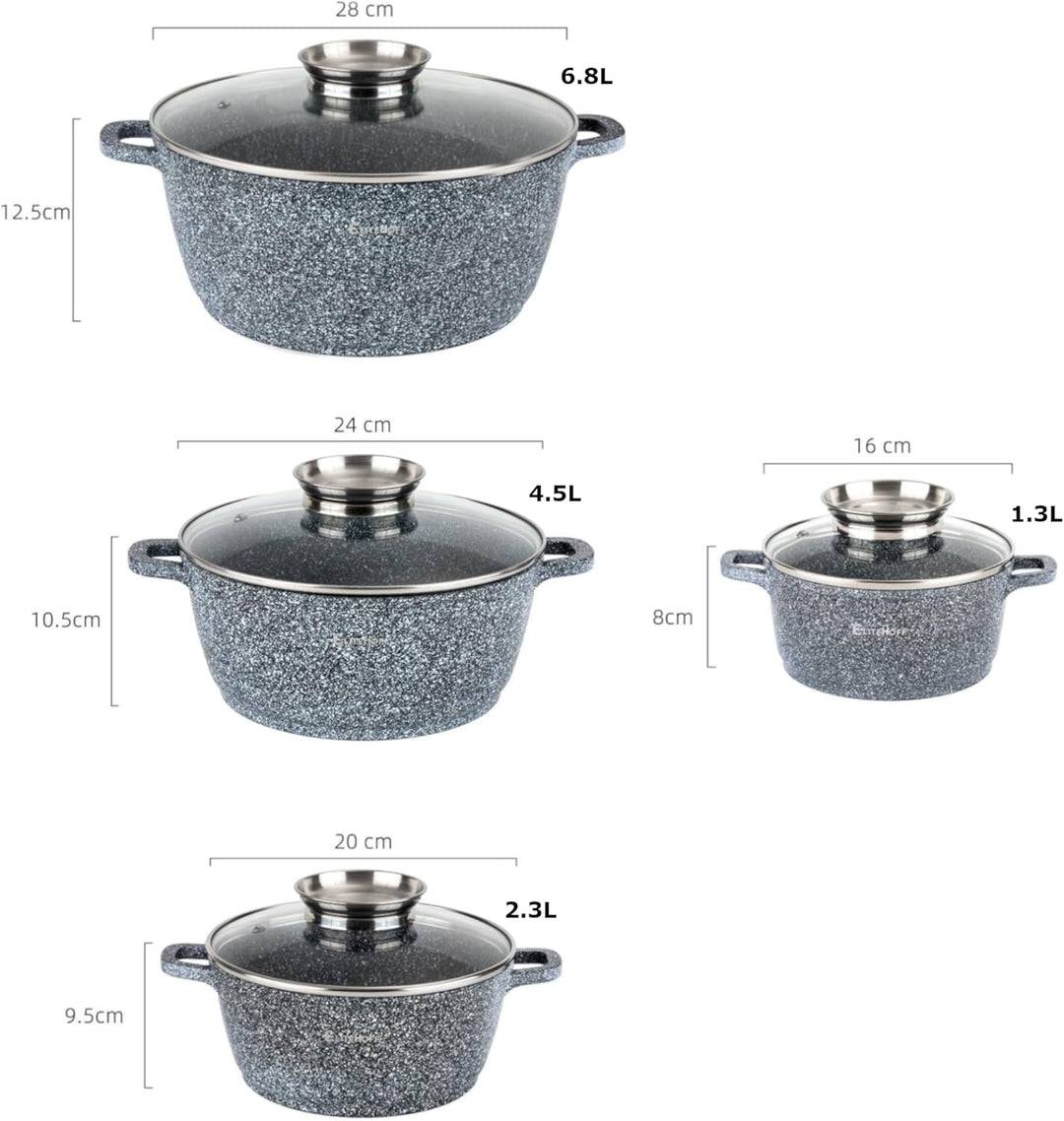 EliteHoff Kochtopf Set Induktion, Topf aus Aluminiumguss mit Antihaftbeschichtung, Topfset mit Glasd