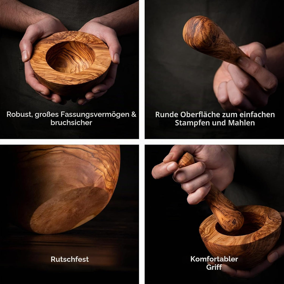 Darido Stössel und Mörser Olivenholz Mörser und Schlegel Set - Robuster Knoblauchmörser - Gesunder K