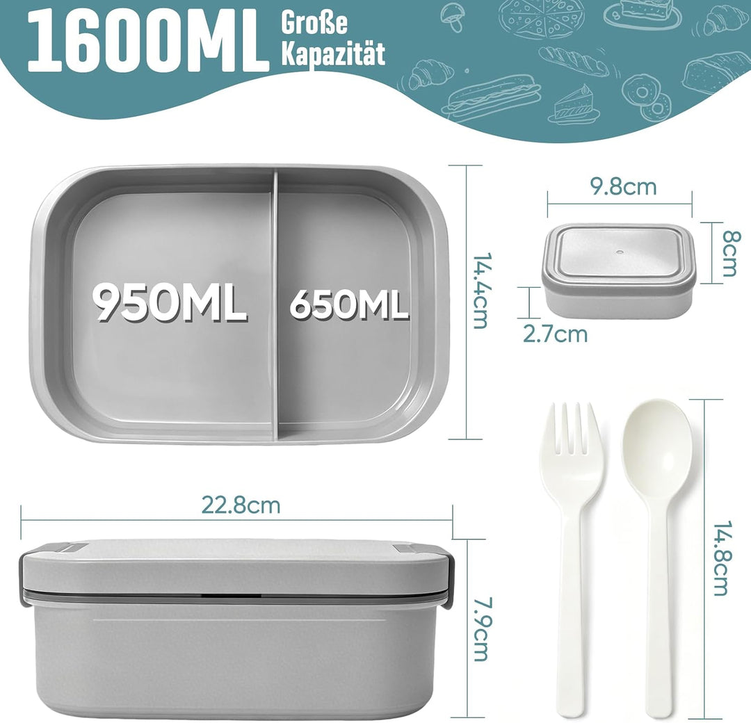 BIBURY Brotdose für Kinder und Erwachsene Mit Fächern, 1960 ML BPA-Frei, Auslaufsicher Lunchbox, Ben