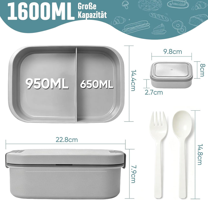 BIBURY Brotdose für Kinder und Erwachsene Mit Fächern, 1960 ML BPA-Frei, Auslaufsicher Lunchbox, Ben