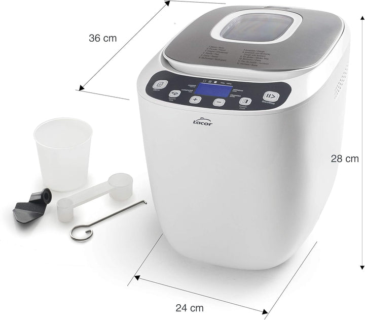Lacor 69334 Automatischer Brotbackautomat, mischen, kneten, ferminze und backen, PFOA-frei, 12 Progr
