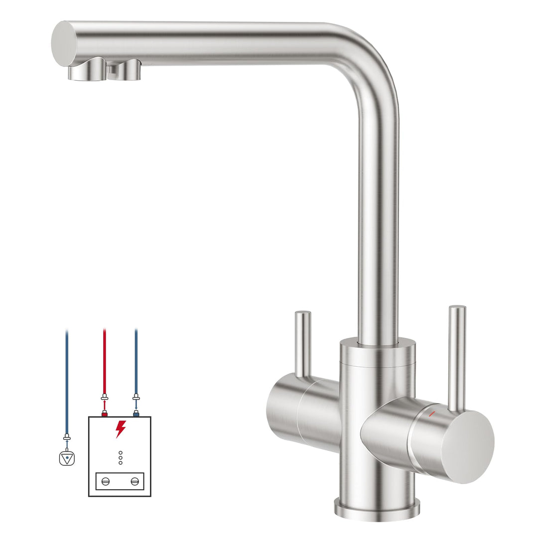 CREA Niederdruck Armatur Küche, 3 Wege Wasserhahn Küche, 360° Drehbar Küchenarmatur, 3 in 1 Mischbat