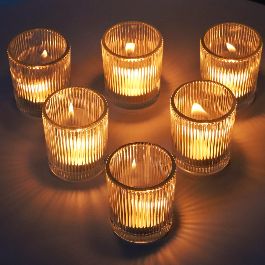 Vohocandle Klare Teelichthalter Glas mit 12, Teelichtgläser Vintage als Hochzeitsgeschenk, Transpare