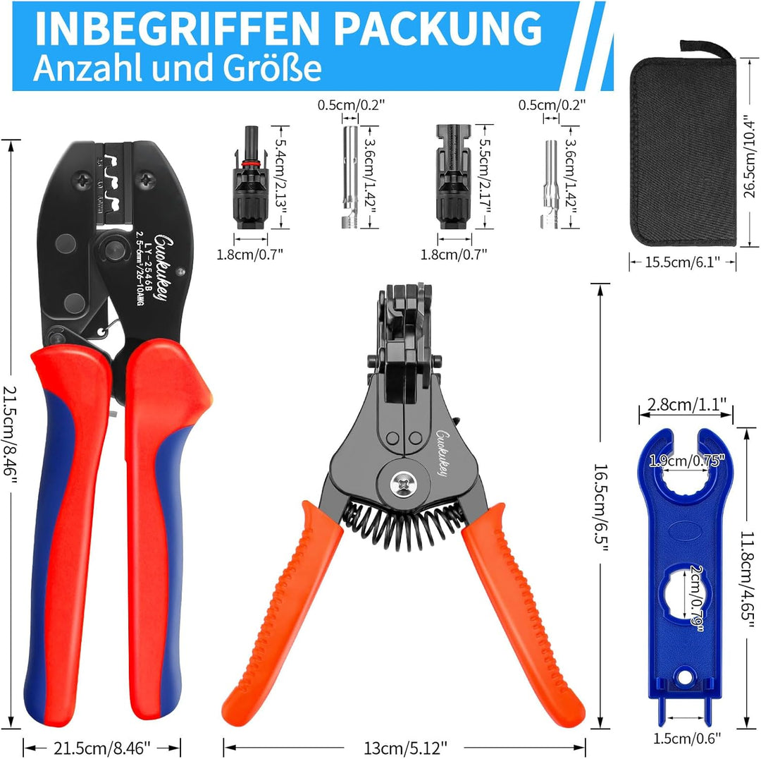 Solar Crimpzange Set für 2.5/4/6mm² Solarpanel PV Kabel, 1x Crimpzange+1x Abisolierzange+10 Paar Sol